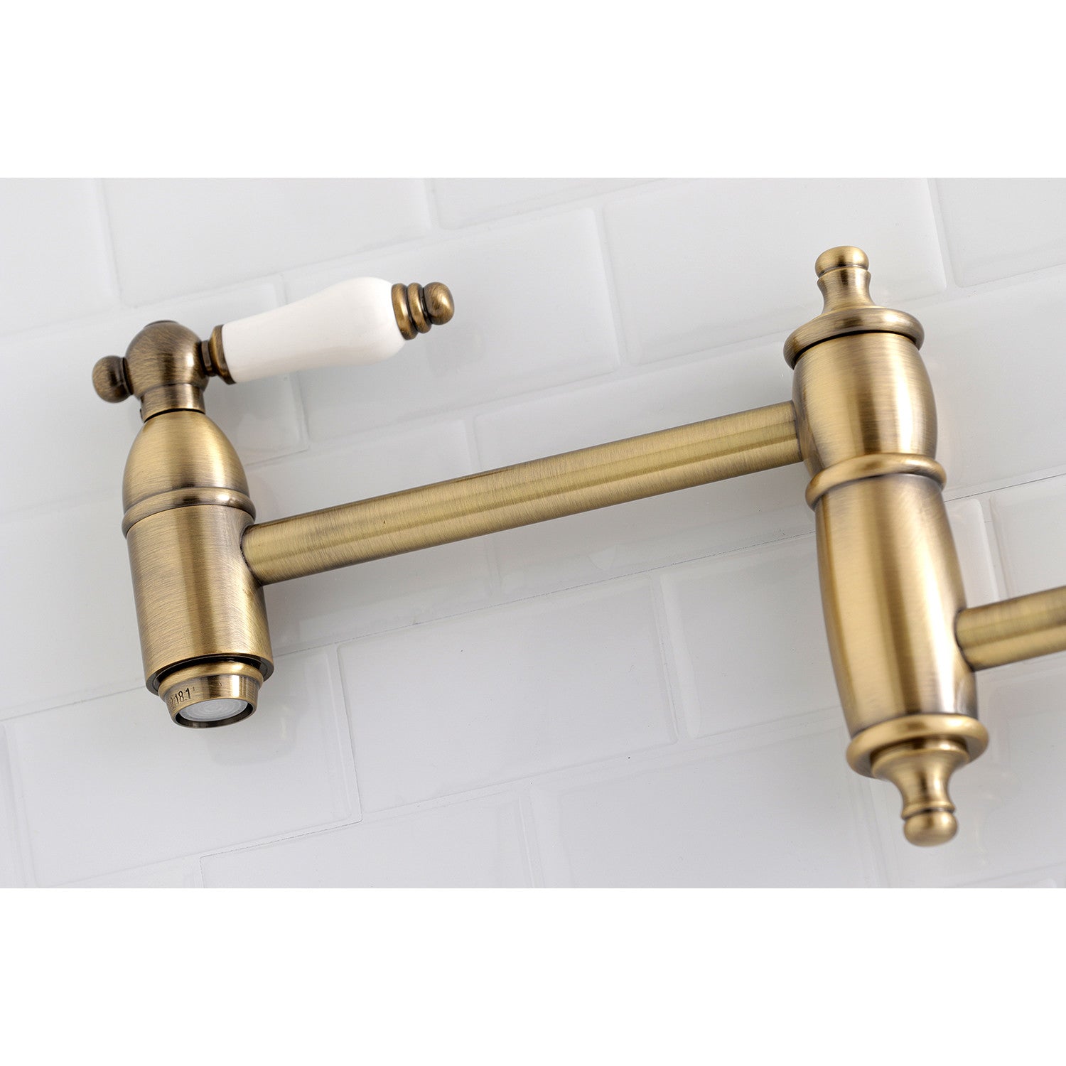 Kingston Heirloom KS3103PL - Restoration Two-Handle 1-Hole Wall Mount Pot Filler Faucet, Antique Brass — thumbnail 3